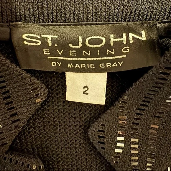 St. John Evening Black Textured Open-Front Blazer Embellished Buttons Size 2 - Picture 6 of 15